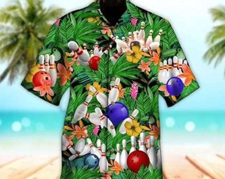 Unisex Bowling Hawaiian Shirt Colorful Tropical Bowling Tropical Hawaiian Shirt, Aloha Hawaiian Shirt Short Sleeve Hawaiian Summer Gifts