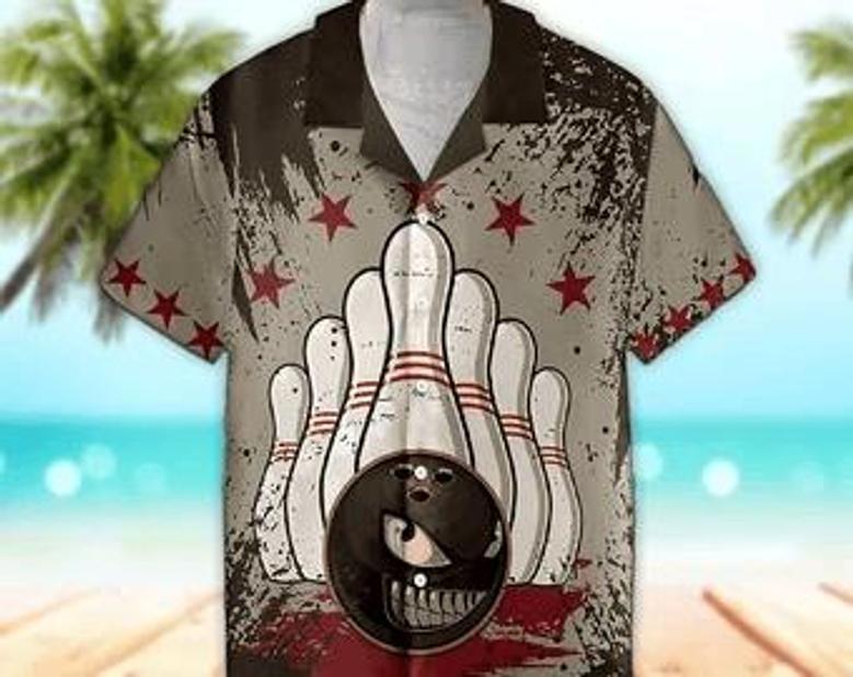 Unisex Bowling Hawaiian Shirt Vintage Bowling Tropical Hawaiian Shirt, Aloha Hawaiian Shirt Short Sleeve Hawaiian Summer Gifts