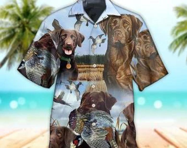 Unisex Chocolate Labrador Retriever Hunting Hawaiian Shirt For Men, Aloha Hawaiian Shirt Short Sleeve Hawaiian Summer Gifts