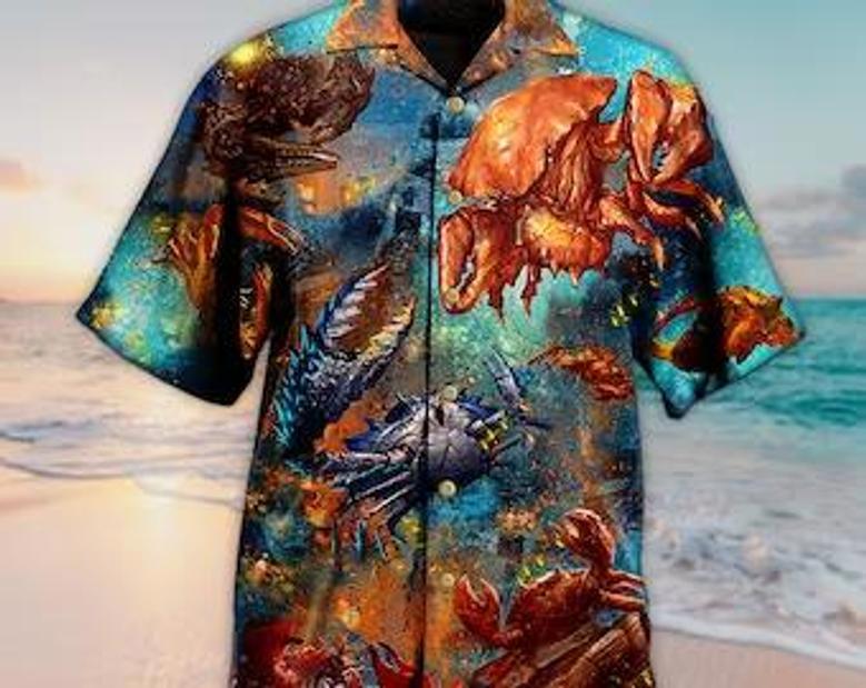 Unisex Crab Let S Get Crackin In Ocean Hawaiian Shirt For Men & Women, Aloha Hawaiian Shirt Short Sleeve Hawaiian Summer Gifts