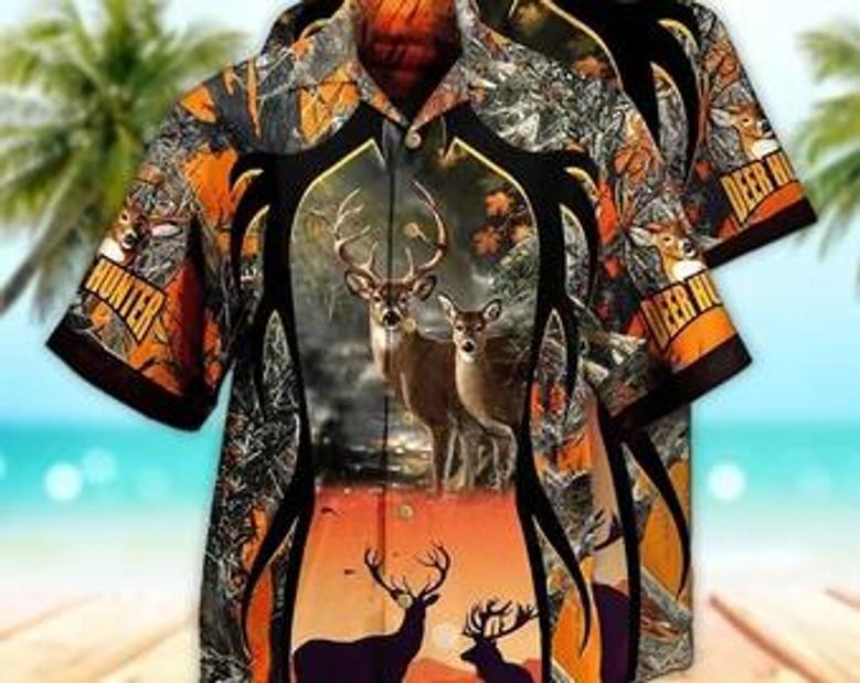 Unisex Deer Hunting Camo Hawaiian Shirt For Men, Aloha Hawaiian Shirt Short Sleeve Hawaiian Summer Gifts