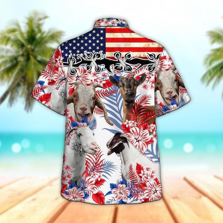 Unisex Goat In American Flag Patterns Hawaiian Shirt Summer Gifts