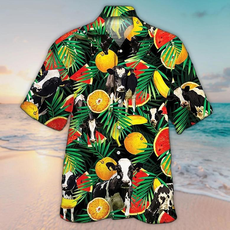 Unisex Holstein Friesian Cattle Lover Tropical Fruit Hawaiian Shirt For Men, Aloha Hawaiian Shirt Short Sleeve Hawaiian Summer Gifts