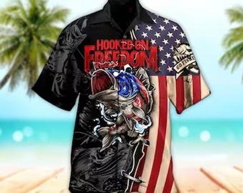 Unisex Hooked On Freedom Ocean Hawaiian Shirt Limited Edition, Aloha Hawaiian Shirt Short Sleeve Hawaiian Summer Gifts