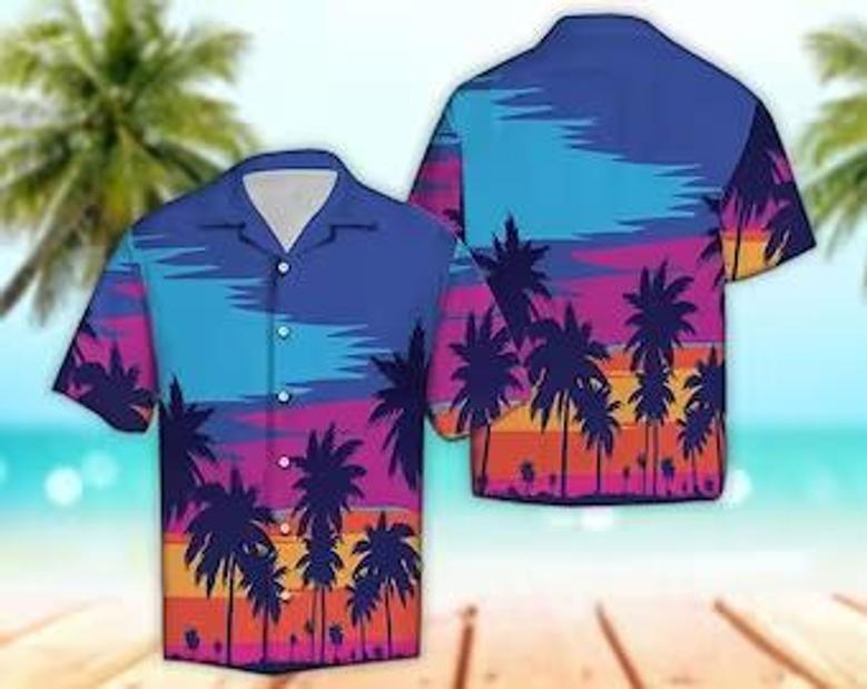 Unisex Palm Tree Colorful Shirt Hawaiian Shirt Tropical Hawaiian Shirt, Aloha Hawaiian Shirt Short Sleeve Hawaiian Summer Gifts