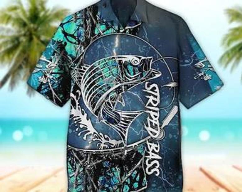 Unisex Striped Bass Fishing Water Camo Hawaiian Shirt For Men & Women, Aloha Hawaiian Shirt Short Sleeve Hawaiian Summer Gifts