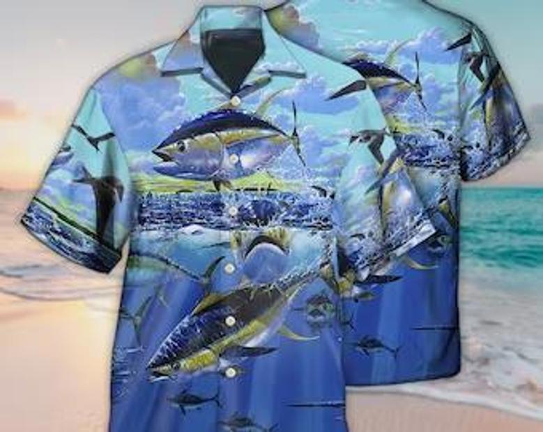 Unisex Tuna Fishing Blue Sky Hawaiian Shirt Limited Edition, Aloha Hawaiian Shirt Short Sleeve Hawaiian Summer Gifts