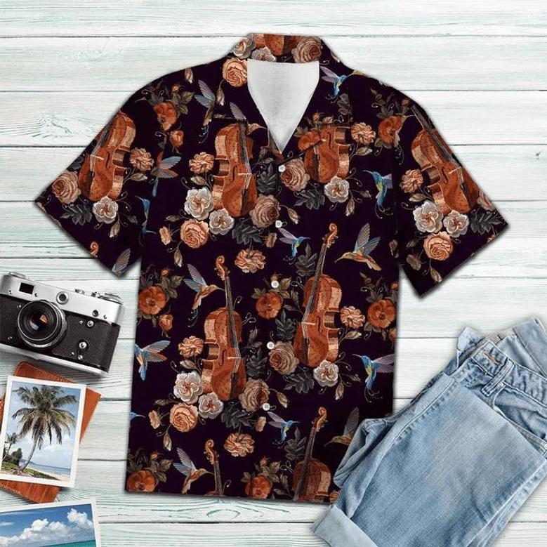 Vintage Style Violin And Hummingbird Blossom Pattern Hawaiian Shirt Summer Gifts