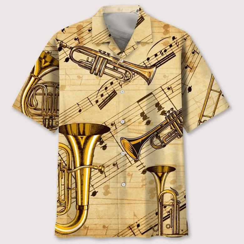 Vintage Trumpet Music Notes Hawaiian Shirt Summer Gifts