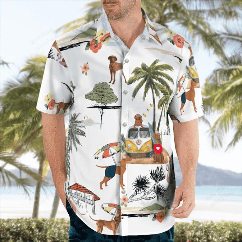 Vizsla On The Beach Unisex Hawaiian Shirt, Summer Gift, Hawaiian Shirts For Men, Aloha Beach Shirt Summer Gifts