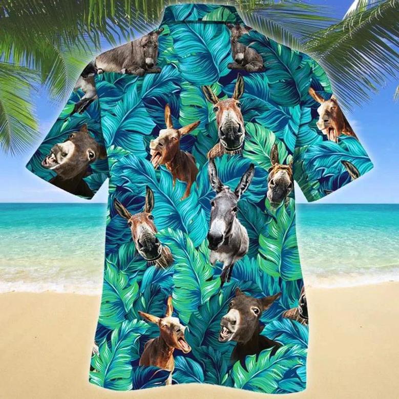 Watercolor Tropical Leafs Jungle Donkey Lovers Design Hawaiian Shirt Summer Gifts