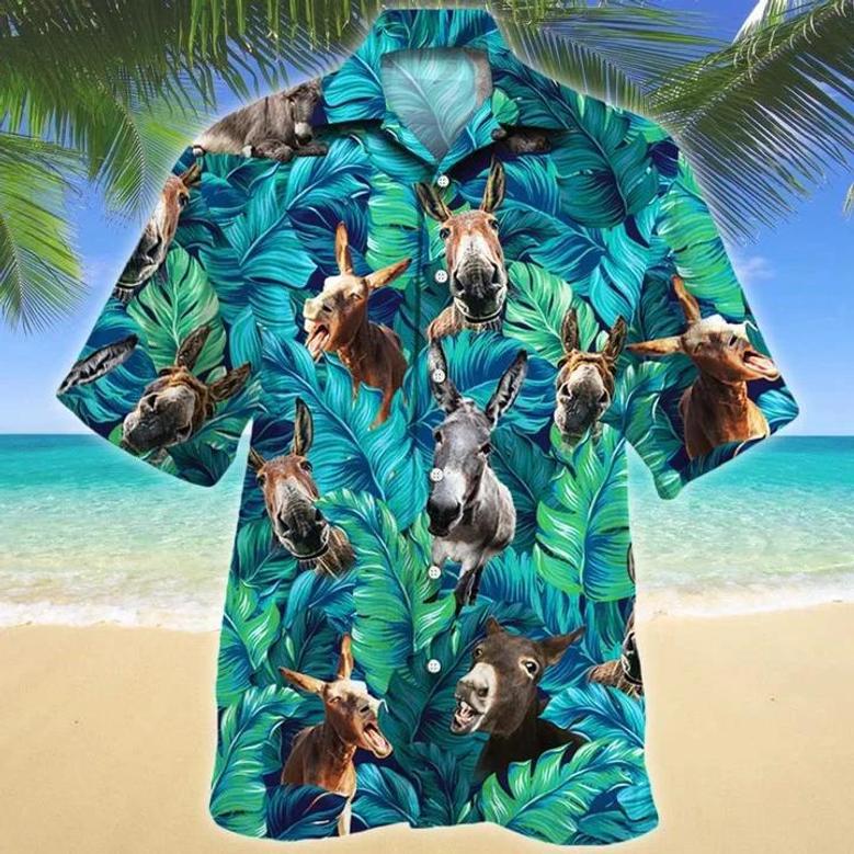 Watercolor Tropical Leafs Jungle Donkey Lovers Design Hawaiian Shirt Summer Gifts