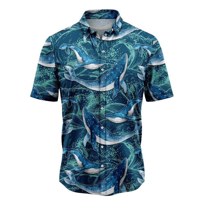 Whale Waves Hawaiian Shirt, Summer Gift, Hawaiian Shirts For Men, Aloha Beach Shirt Summer Gifts