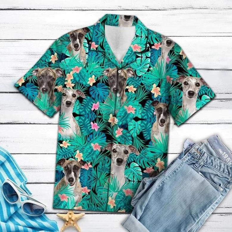 Whippet Tropical Palm Tree Leaves Summer Vacation Aloha Hawaiian Shirt Summer Gifts