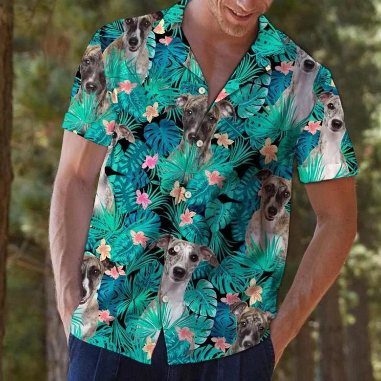 Whippet Tropical Palm Tree Leaves Summer Vacation Aloha Hawaiian Shirt Summer Gifts