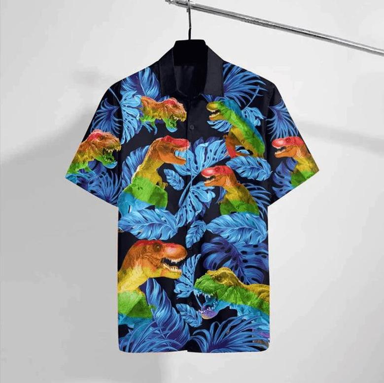 Wild Animal Lgbt T Rex Hawaiian Shirt, Short Sleeve Hawaiian Aloha Shirt For Men Summer Gifts