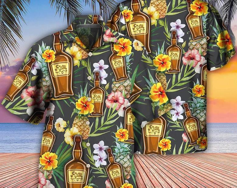 Wine Rum Drinking Tropical Art - Hawaiian Shirt , Tropical Beach Shirt Button Down Shirt, Funny Hawaiian Shirt, Best Gifts For Men. Summer Gifts