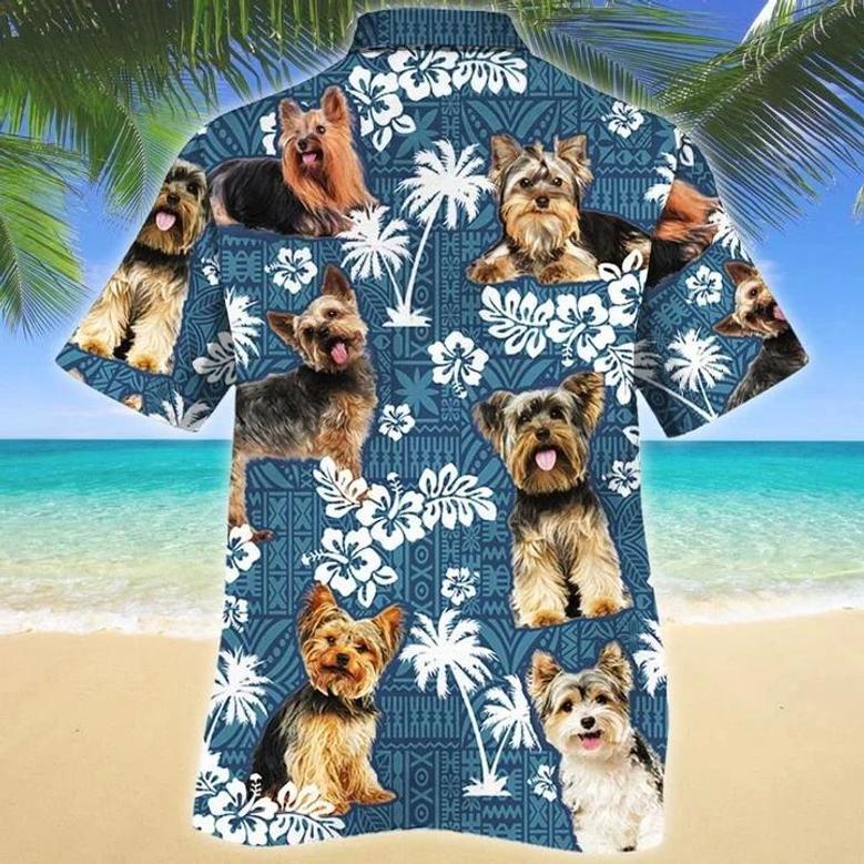 Yorkshire Terrier Dog Lovers Blue Tribal Pattern Hawaiian Shirt Summer Gifts