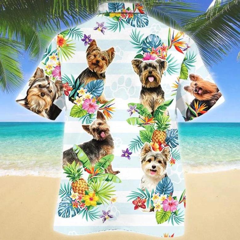 Yorkshire Terrier Dog Tropical Flower Pattern Hawaiian Shirt Summer Gifts