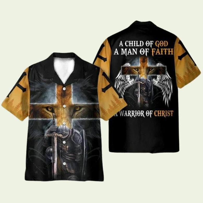 A Child Of God A Man Of Faith A Warrior Of Christ God Jesus Lion Hawaiian Shirt