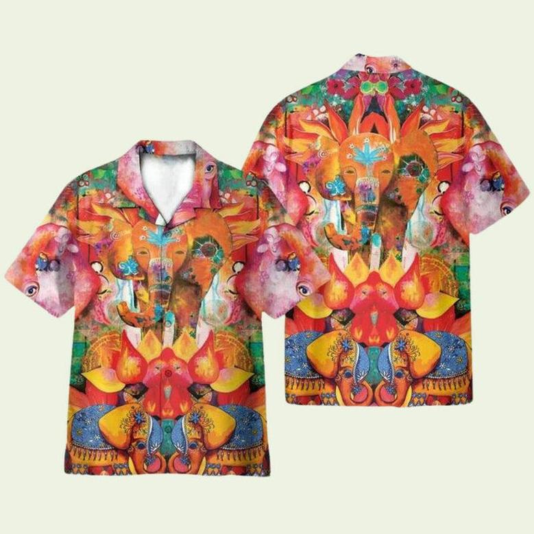 Abstract Colorful Art Of Elephant India Style Hawaiian Shirt