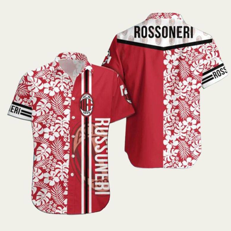 Ac Milan Red White Flower Rossoneri Hawaiian Shirt