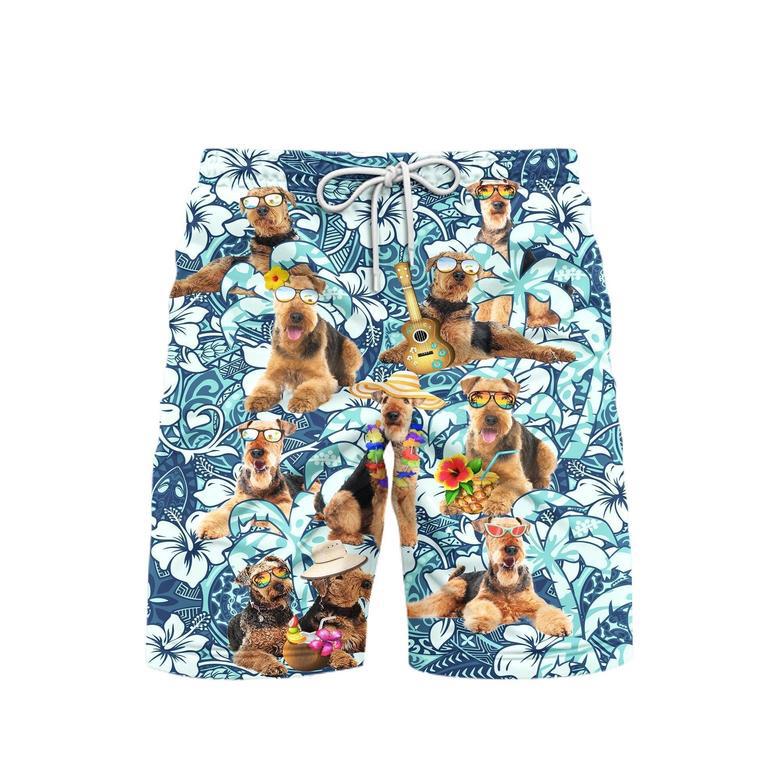 Airedale Terrier Dogs Love Beach Floral Beach Shorts For Men