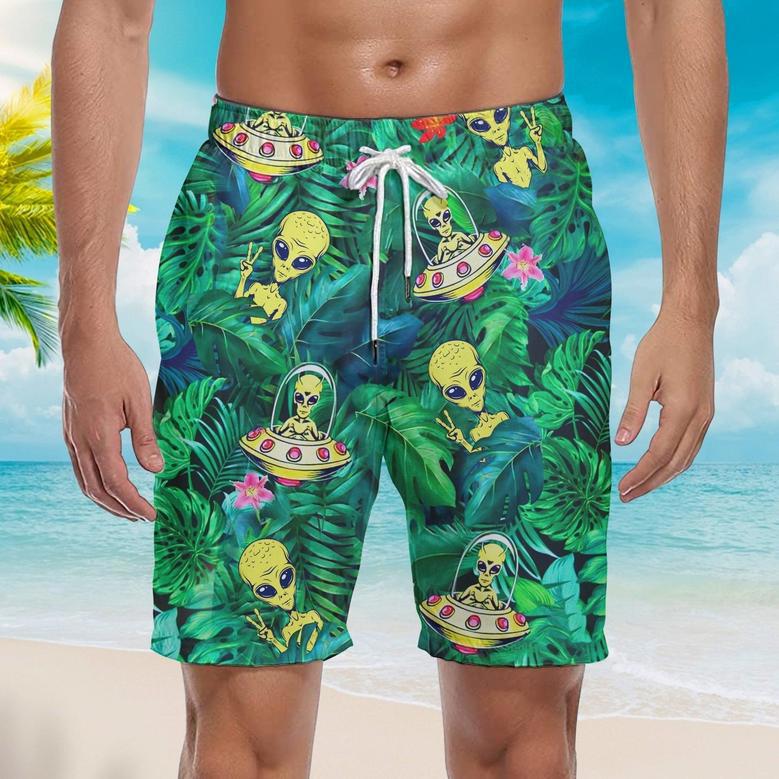 Alien Ufo Hippie Peace Life Green Beach Shorts For Men