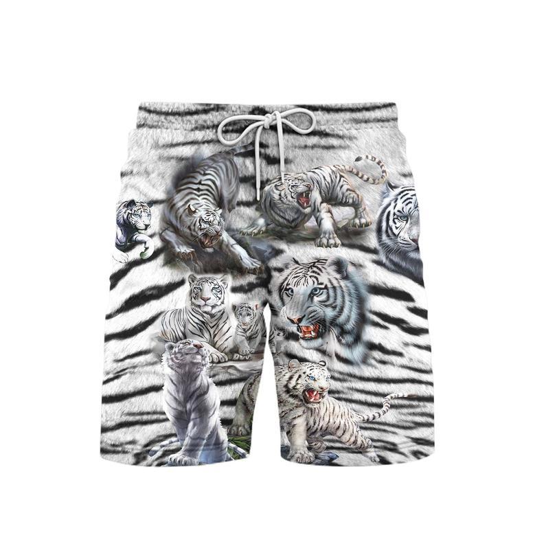 Amazing White Tiger Tropical Grey Beach Shorts For Men