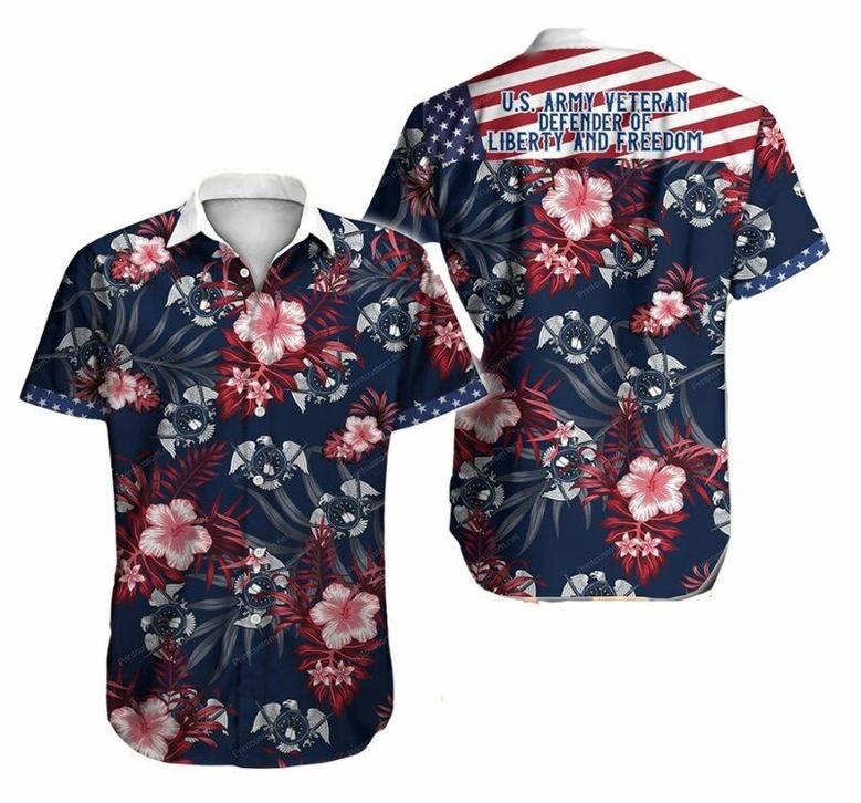 American Us Army Veteran Floral Hawaiian Shirt