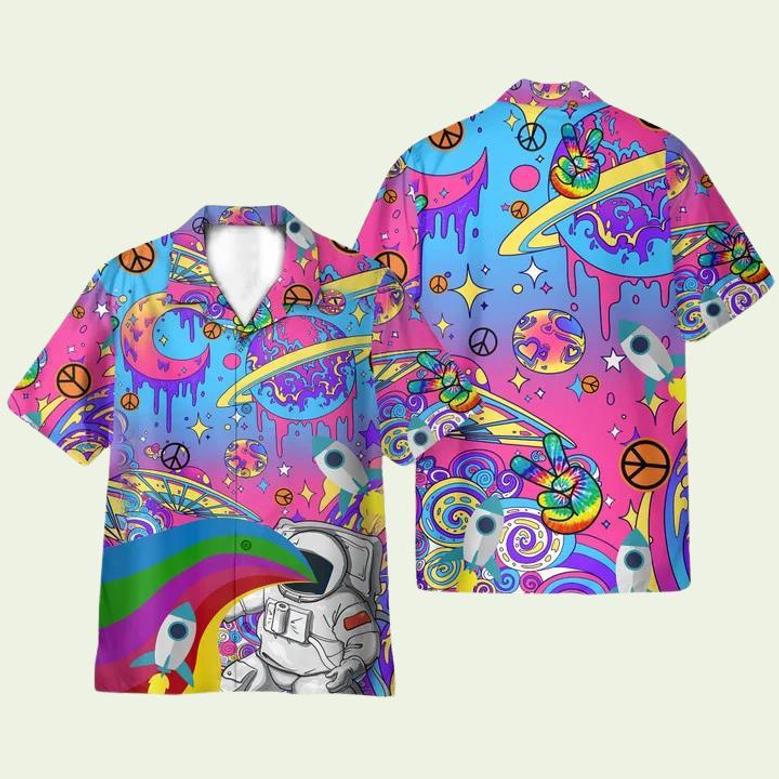 Astronaut In Colorful Hippie Space Hawaiian Shirt