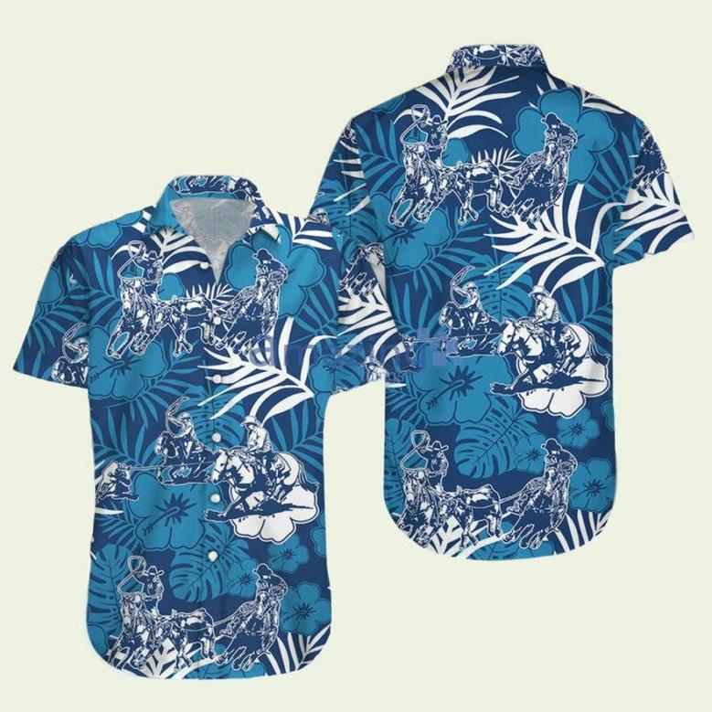 Awesome Team Roping Blue Tropical Combo Hawaiian Shirt