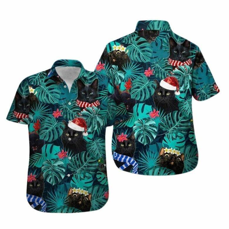 Back Cat And Santa Surfing Men For Omeone Who Loves Back Cat On Christmas Time Hawaiian Shirt