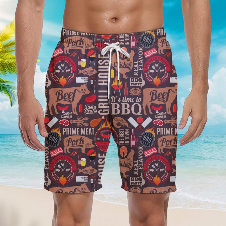 Barbecue Meat It's Time To BBQ Grill Party Beach Shorts For Men