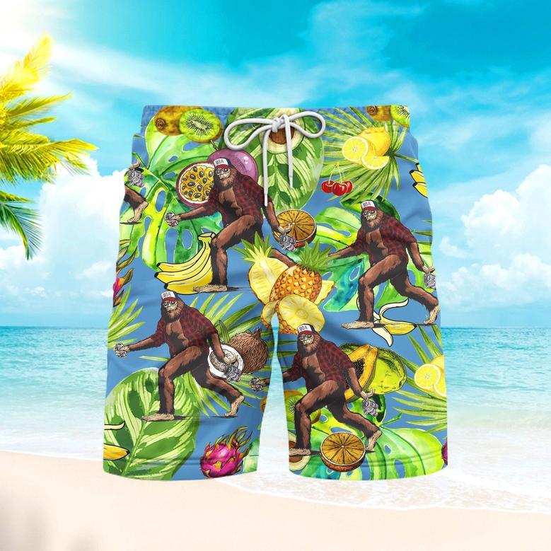 Bigfoot Camping Green Beach Shorts For Men