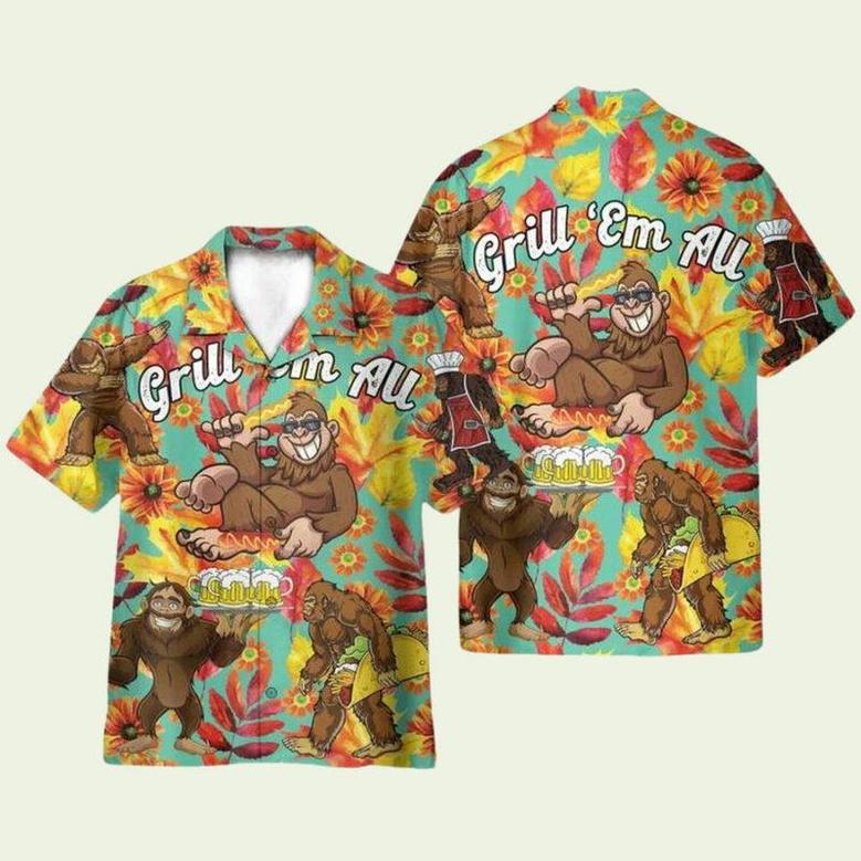 Bigfoot Grill Em All Funny Barbecue Hawaiian Shirt