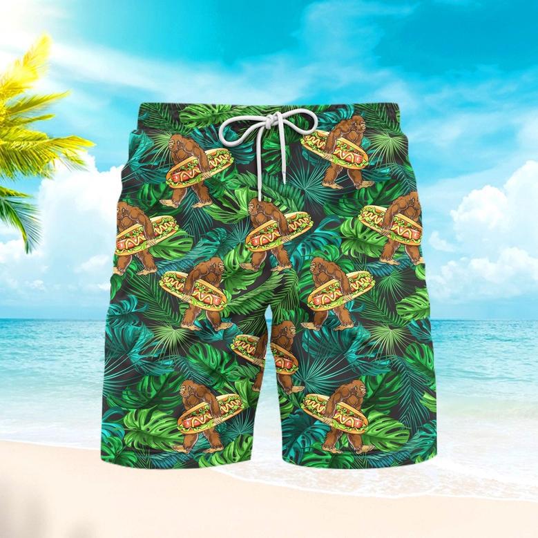 Bigfoot Love Eating Hot Dog Beach Shorts For Men