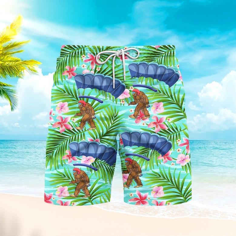 Bigfoot Skydiving Tropical Floral Pattern Beach Shorts For Men