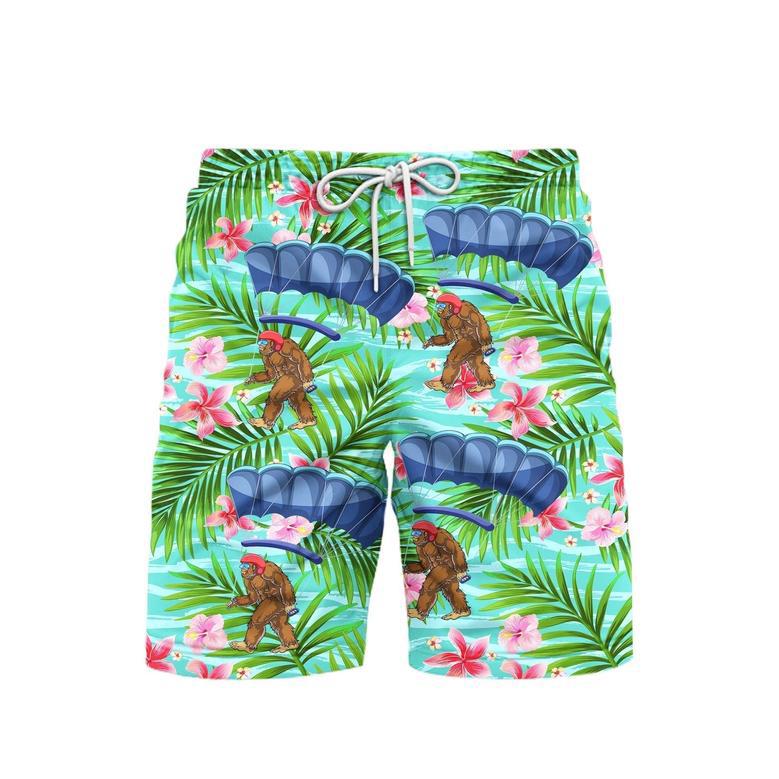 Bigfoot Skydiving Tropical Floral Pattern Beach Shorts For Men