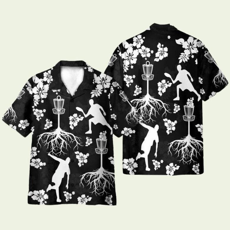 Black And White Disc Golf And Tree Hibiscus Pattern Hawaiian Shirt