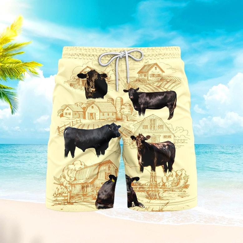 Black Angus Cattle Lovers Farm Beach Shorts For Men