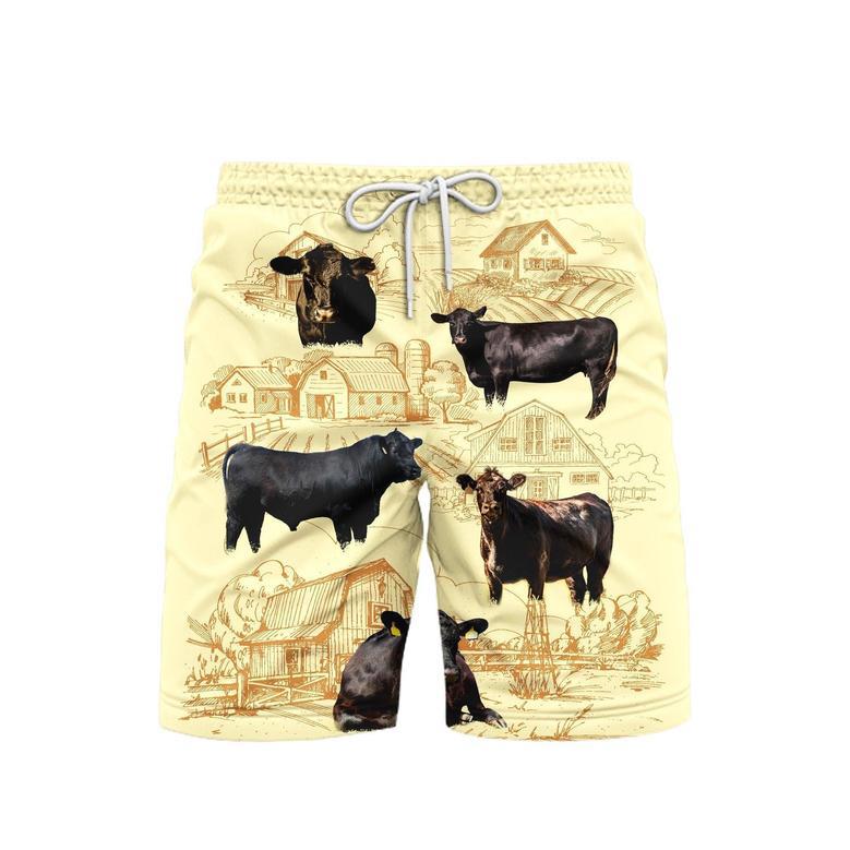 Black Angus Cattle Lovers Farm Beach Shorts For Men