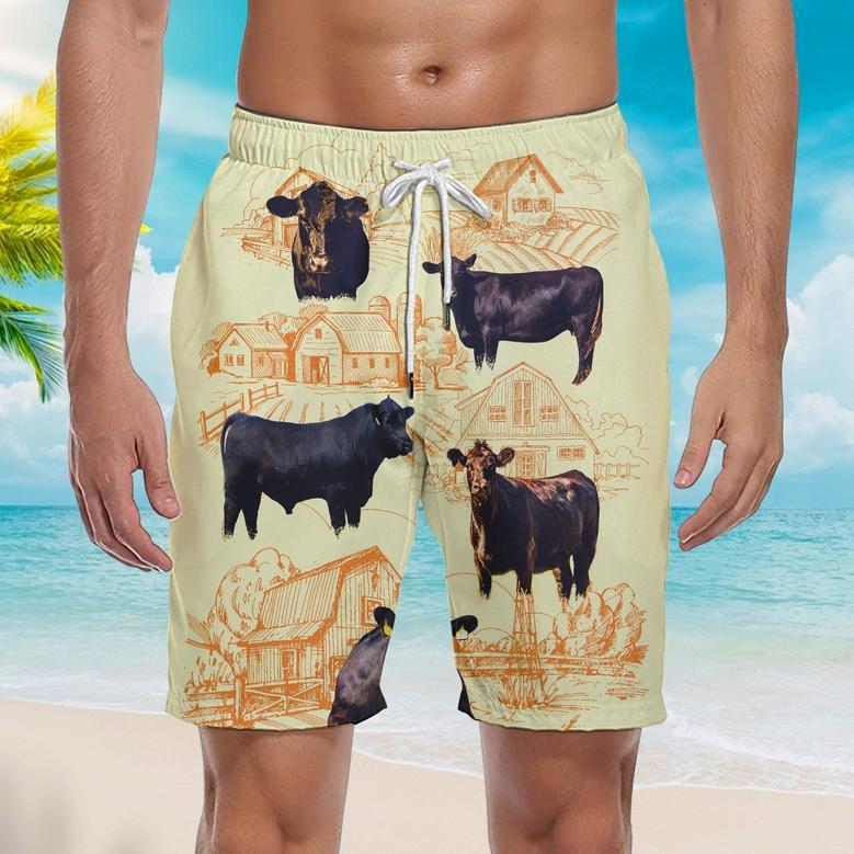 Black Angus Cattle Lovers Farm Beach Shorts For Men