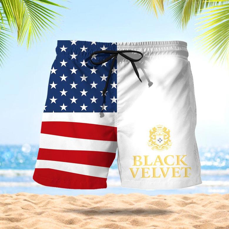 Black Velvet American Flag Swim Trunks