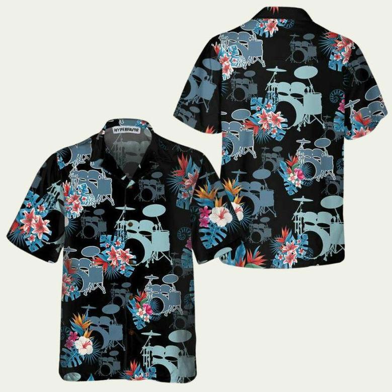 Blue Tropical Flower Drum Hawaiian Shirt