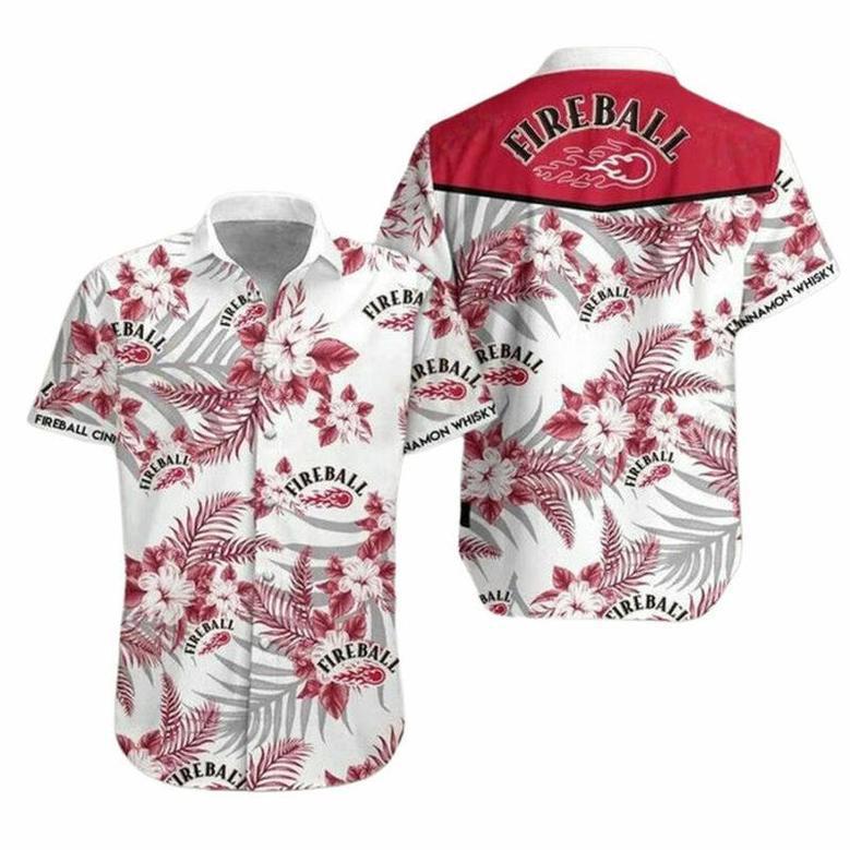 Boho Tropical Flowers Fireball Whiskey Hawaiian Shirt