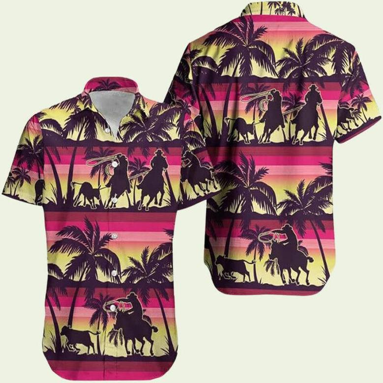 Boomini Palm Tree Team Roping Hawaiian Shirt