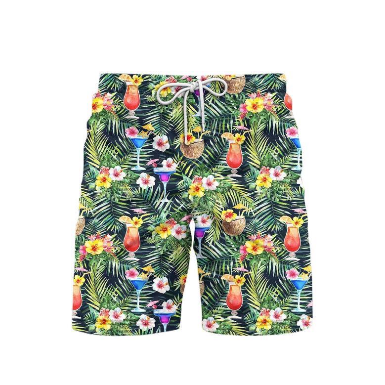 Bright Cocktails With Colorful Flowers Beach Shorts For Men