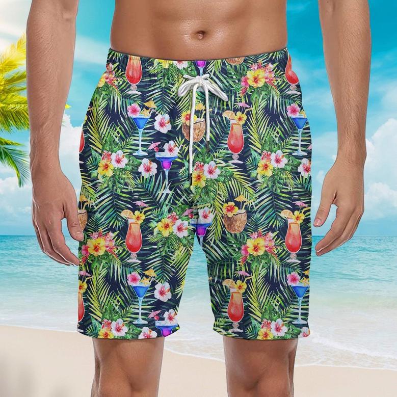 Bright Cocktails With Colorful Flowers Beach Shorts For Men