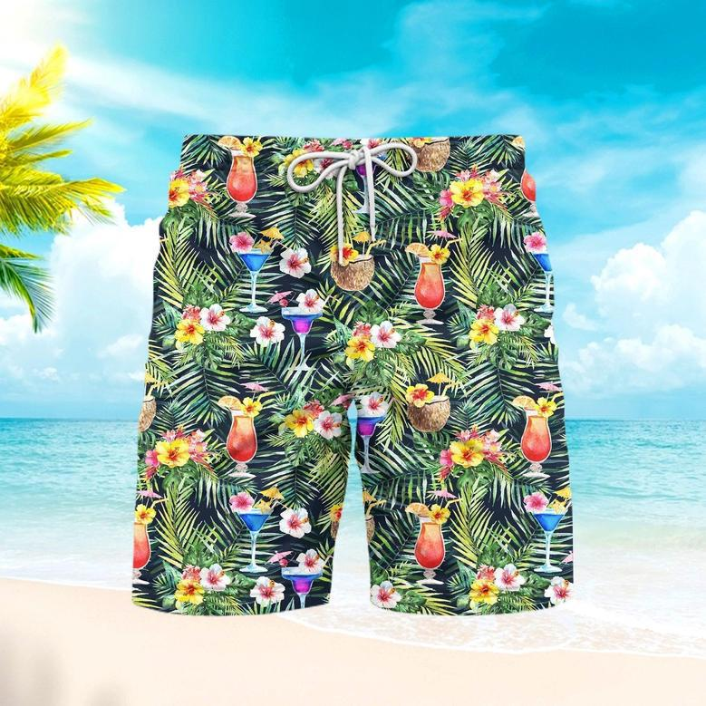 Bright Cocktails With Colorful Flowers Beach Shorts For Men